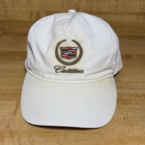 Vintage Cadillac Plaza Snapback Hat White Embroidered Logo Mens Cap